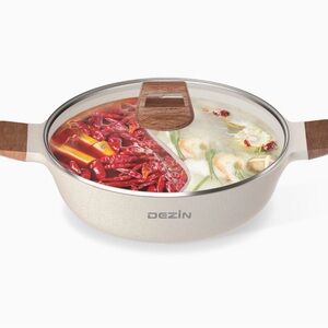Dezin 5-QT Dual-Sided Shabu Shabu Pot with Divider,Nonstick Hot Pot, 12 Inch.